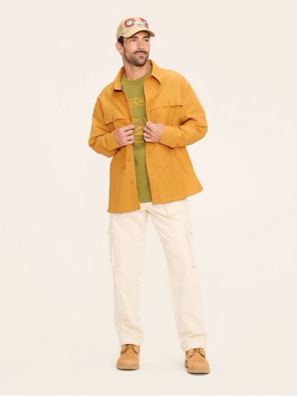 WOOLRICH | TARGET Long Sleeve Collared Button-Down Fishing Shirt in Gold Size M